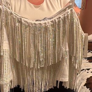 Pink Lily White Fringe Crop Top